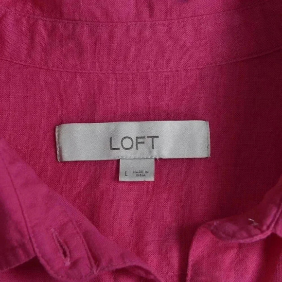 LOFT Linen Blend  Button Down Blouse Barbiecore Long Sleeve Size Large - Picture 6 of 11